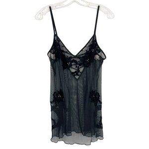 Victoria's Secret Black Mesh Floral Lingerie Dress Fairy Grunge Whimsigoth LARGE